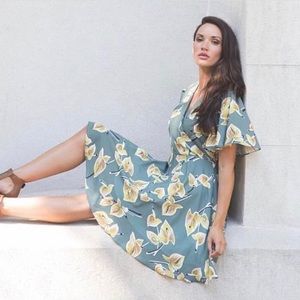 Mink Pink Dusty Green Floral Print Anthurium Dress